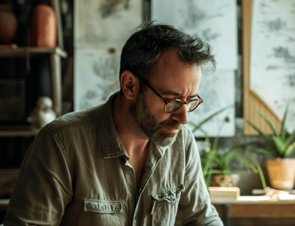 Man Working on Illustrations at Wooden Table-1