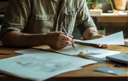 Man Working on Illustrations at Wooden Table-2